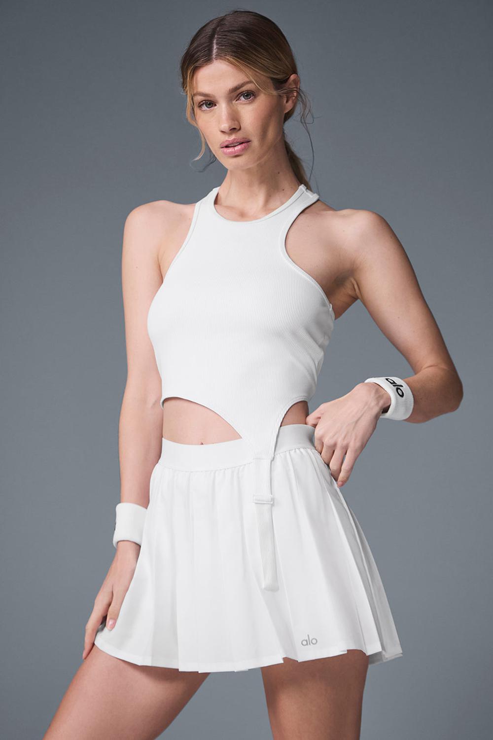 Women Alo Yoga Varsity Tennis Skirt White | India  10287-BQTX