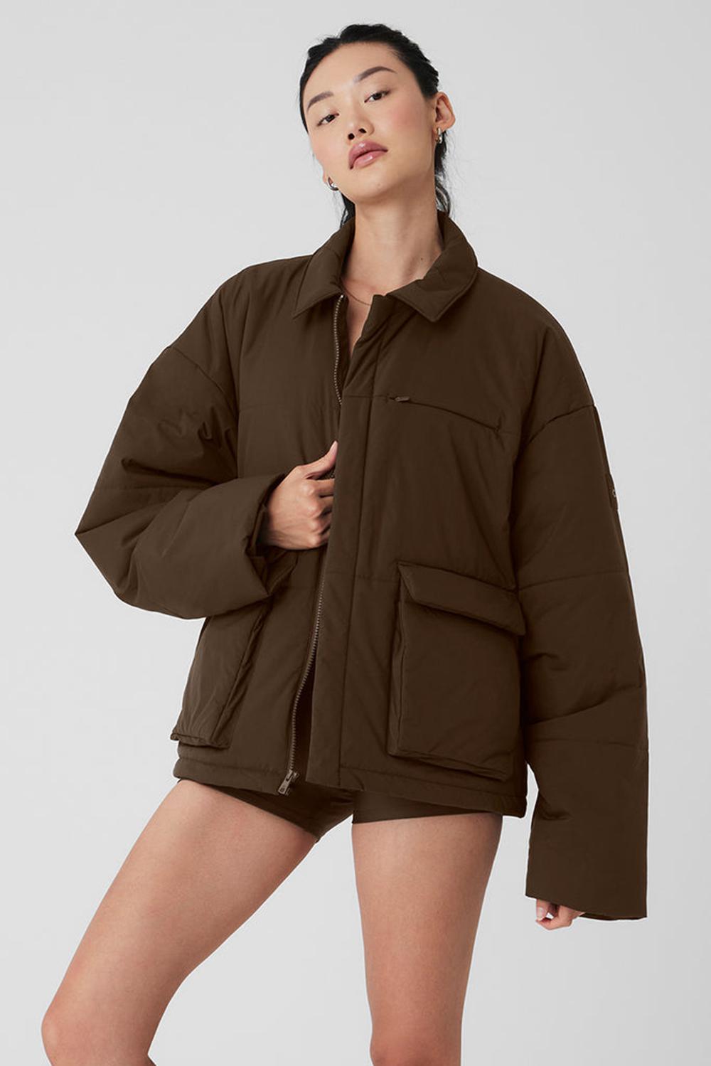 Women Alo Yoga Voyage Utility Cargo Jacket Espresso | India  46932-BXPR