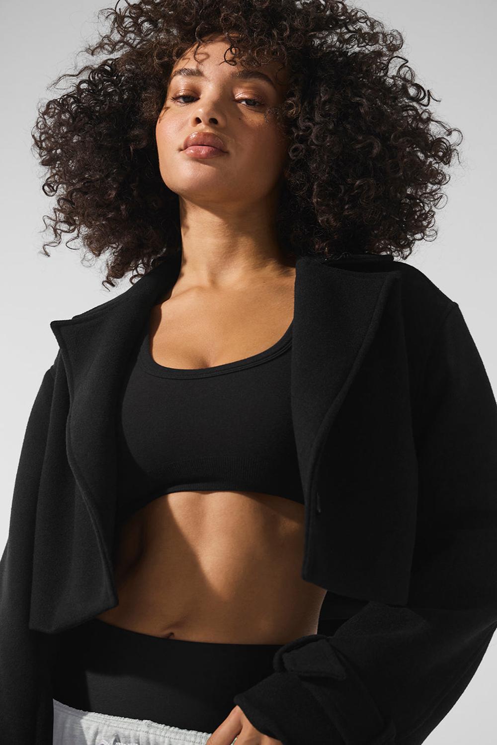 Women Alo Yoga Wool Cropped Metro Trench Coat Black | India  82465-MFLE
