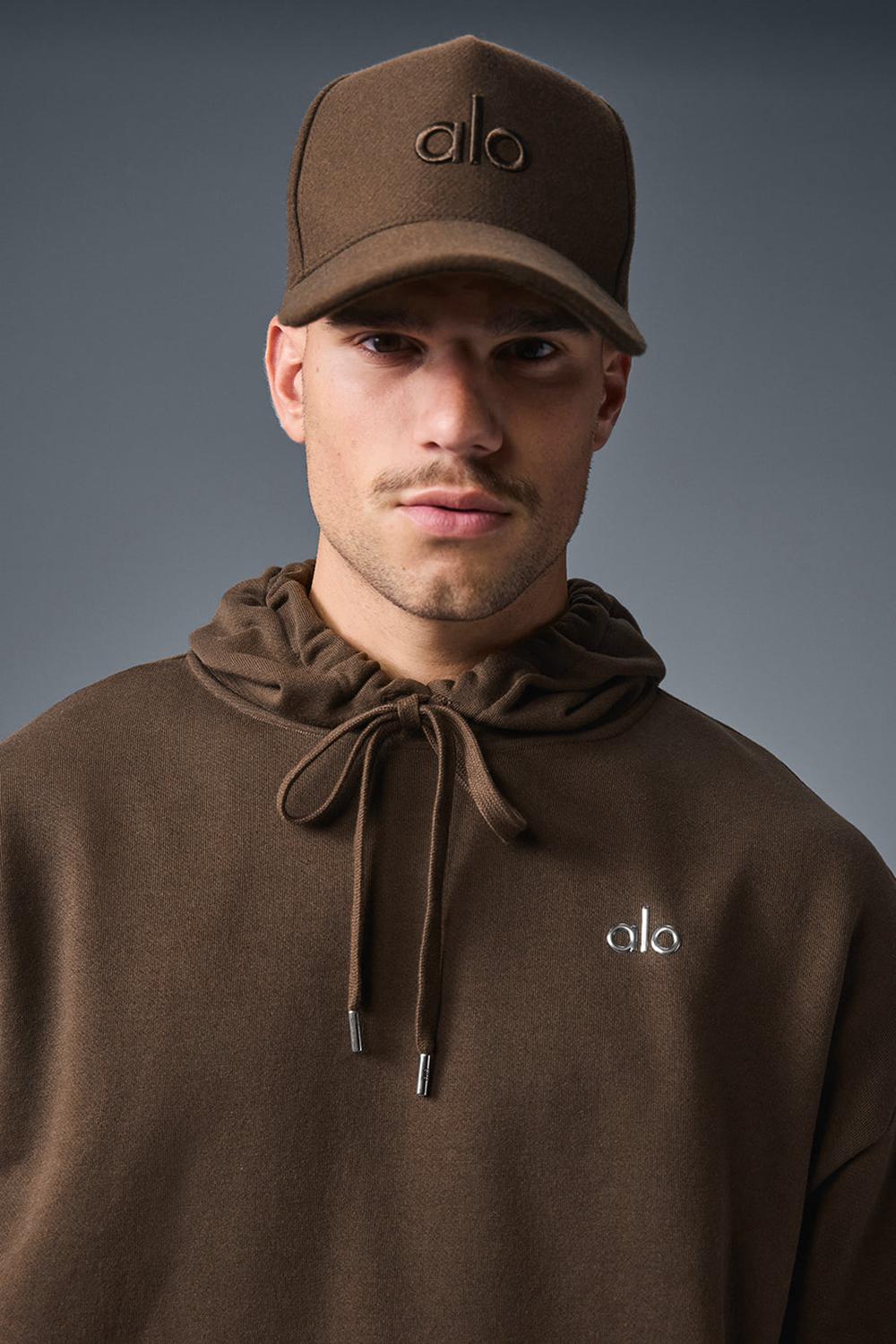 Women Alo Yoga Wool District Trucker Hat Espresso | India  39412-NOBX